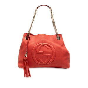 Gucci Soho Chain Shoulder Bag Handbag Orange Red Leather